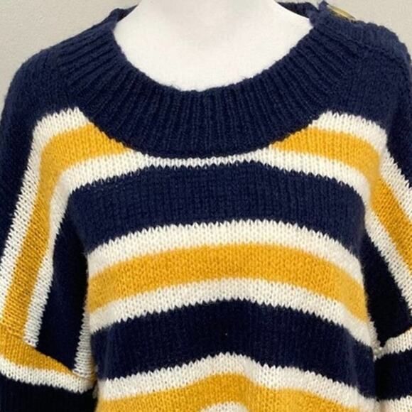 BP. Caitly Striped Sweater NEW size XL Navy White Yellow Crewneck Button Detail - Picture 2 of 9